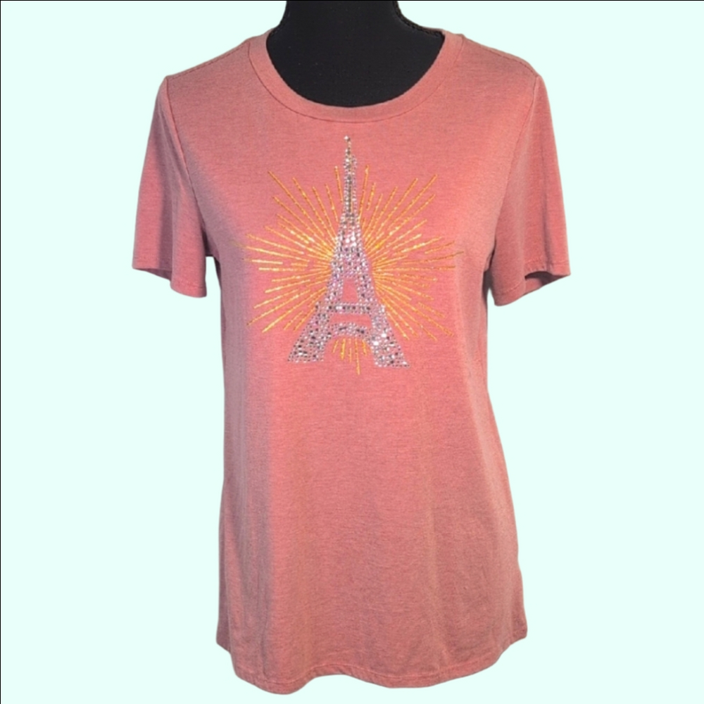 Retology Women's Pink Graphic Paris Eiffel TowerTee
